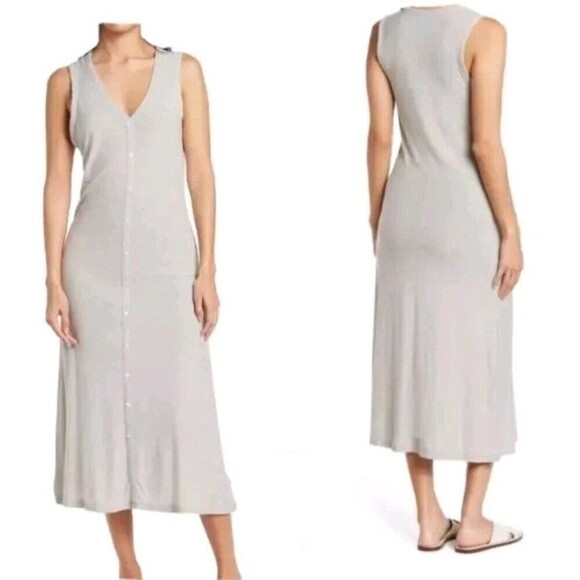 JAMES PERSE Cardigan Tank Dress Sz 2 Cotton Modal Gray Contemporary Minimal 139 - Picture 1 of 8